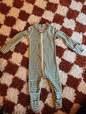 Hanna Andersson Green and White Striped Zipper One-Piece